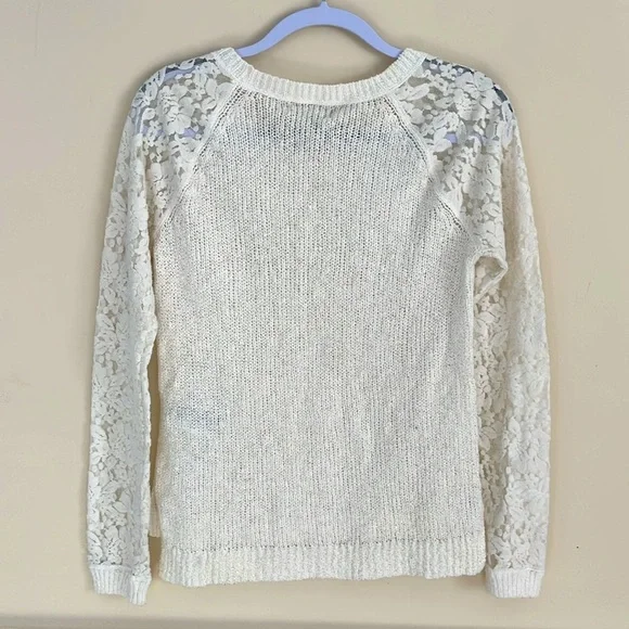 ABERCROMBIE & FITCH Cream Lace Sleeve Gold Fleck Pullover Sweater Size S - Picture 6 of 8